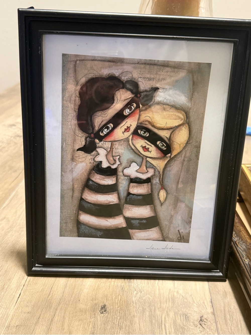 Diane Jude Framed Art Print Whimsical Folk Art Girls - Picture 2 of 5